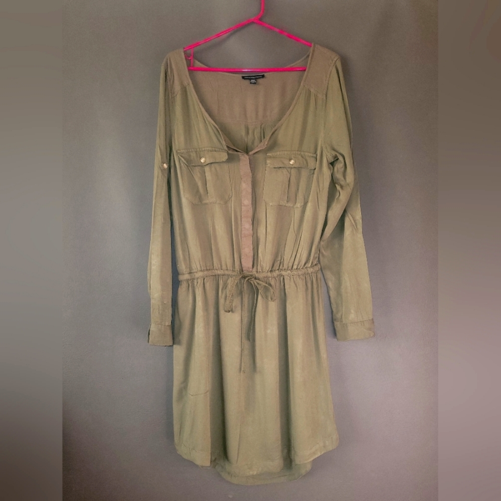 American Eagle outfitters women's army green shirt dress with tie waist size M